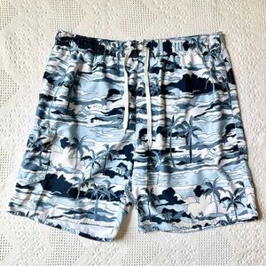 Newport Blue Swim Trunks Shorts Mens XL Palm Tree Tropical AOP Drawstring Lined